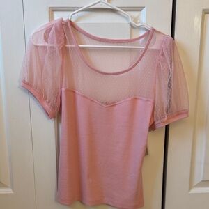 Maeve Light Pink Sheer Sleeve Blouse